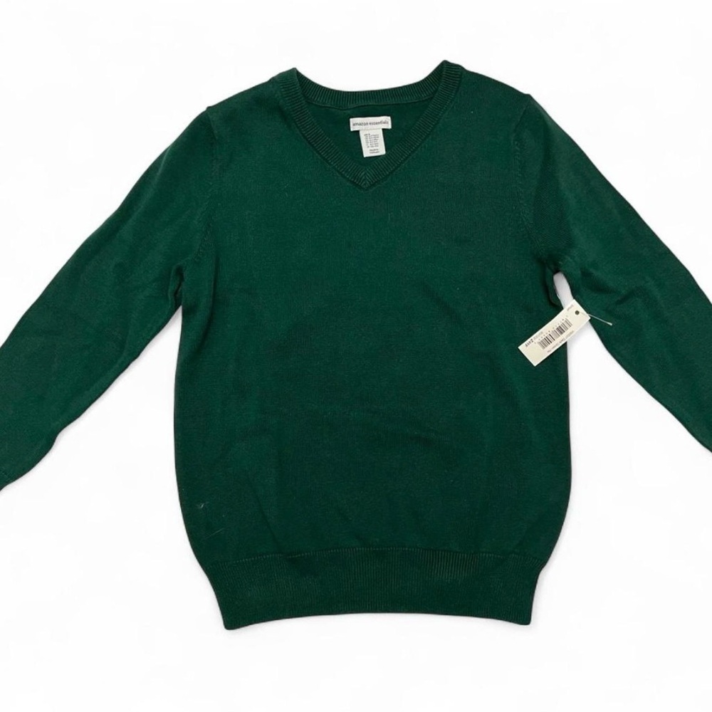 Amazon Essentials Boys Small 6-7 Teal V-Neck Sweater Dark Green New